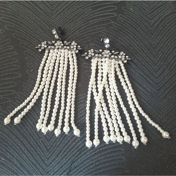 Zara Nwot Elegant Faux Pearl and Crystal Drop Earrings - Picture 13 of 14